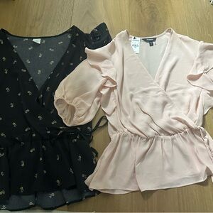 Bundle: Black Melrose and Market top and Light Pink Ruffle Wrap Top by Express